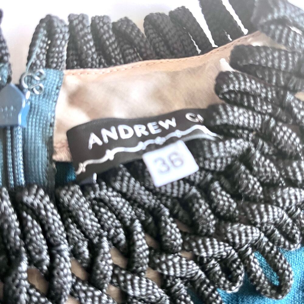 Andrew GN Embroidered Rope Trim Fit & Flare Dress Green Size 36/ US 4 - Picture 7 of 9